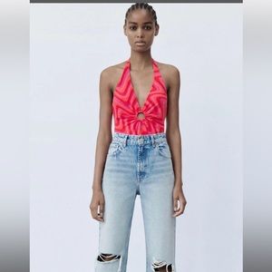 ZARA Cutout Jacquard Bodysuit xs nwot